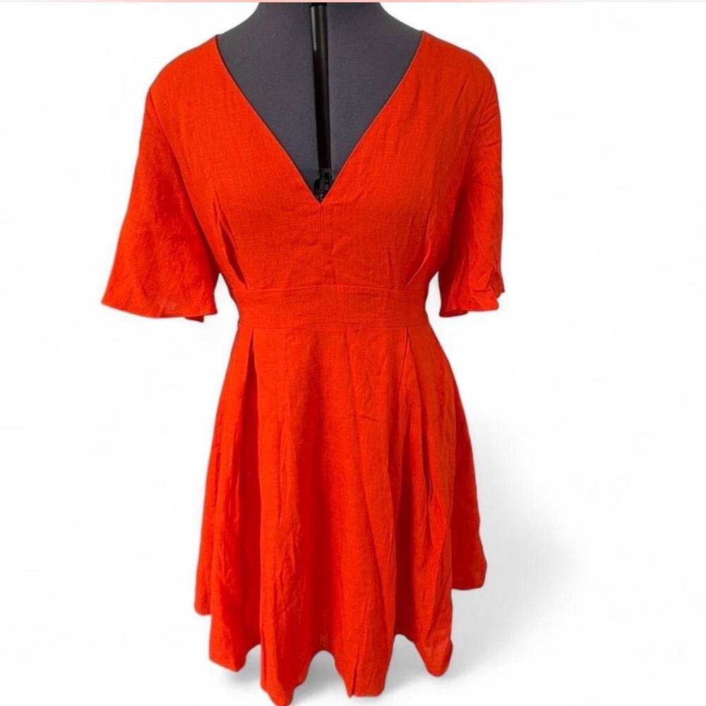 Lulu's Vibrant Red Orange V-Neck Mini Dress NWT
